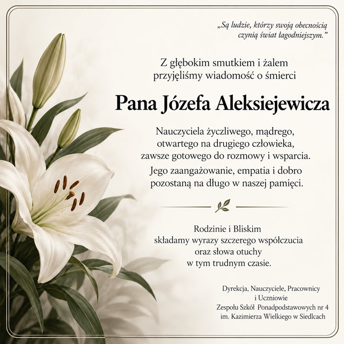 Elegancka karta kondolencyjna z liliami