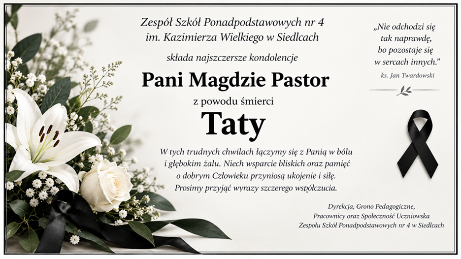 Eleganckie kondolencje z kwiatami i czarną wstążką